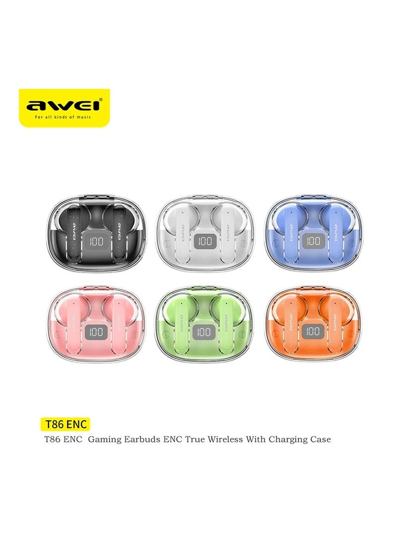 Awei - T86, ENC noise canceling earbuds, HiFi stereo headphones, digital display charging case, long battery life, IPX6 waterproof. Orange - Image 1