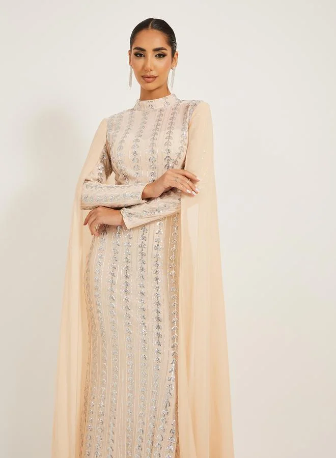 Styli Sequin Cape Sleeve Dress