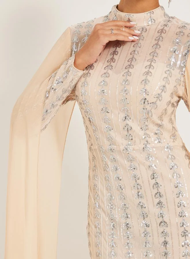 Styli Sequin Cape Sleeve Dress