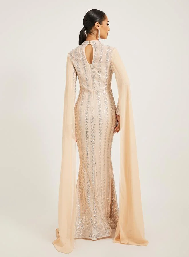 Styli Sequin Cape Sleeve Dress