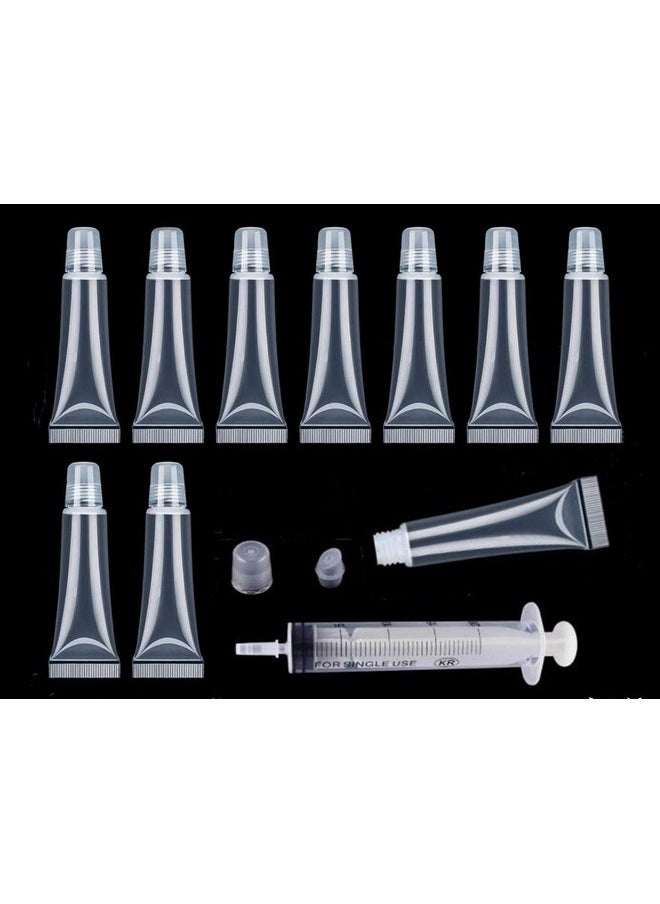 Aoshang 10Pcs 8Ml Mini Refillable Empty Tubes Lip Gloss Balm Clear Cosmetic Containers Soft Tubes With 3Pcs Free 5Ml Plastic Syringes  - Image 1