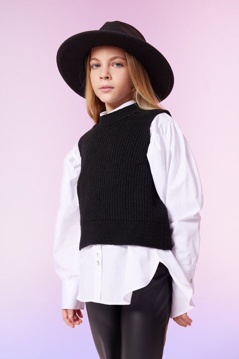 بلوفر كت بناتي قصة عادية بياقة مستديرة