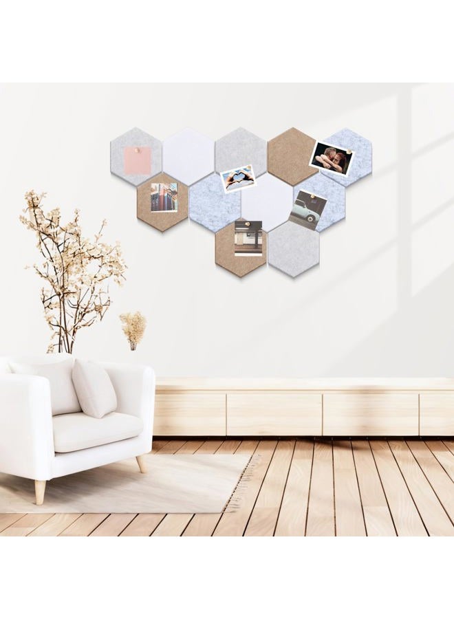 Mindsoft 16 Pcs Hexagon Cork Board for Walls with 50 Wooden Push Pins 6.7 x 5.9 in Felt DIY Tiles Notice with Nano Tape Hanging Bulletin Board for Home Photo Office Memo Note(Light Camel) - Image 5