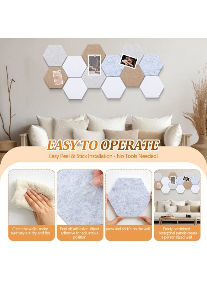 Mindsoft 16 Pcs Hexagon Cork Board for Walls with 50 Wooden Push Pins 6.7 x 5.9 in Felt DIY Tiles Notice with Nano Tape Hanging Bulletin Board for Home Photo Office Memo Note(Light Camel) - Image 4