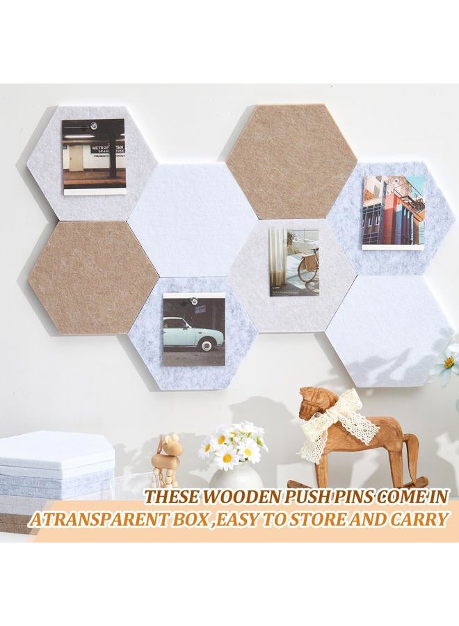 Mindsoft 16 Pcs Hexagon Cork Board for Walls with 50 Wooden Push Pins 6.7 x 5.9 in Felt DIY Tiles Notice with Nano Tape Hanging Bulletin Board for Home Photo Office Memo Note(Light Camel) - Image 2