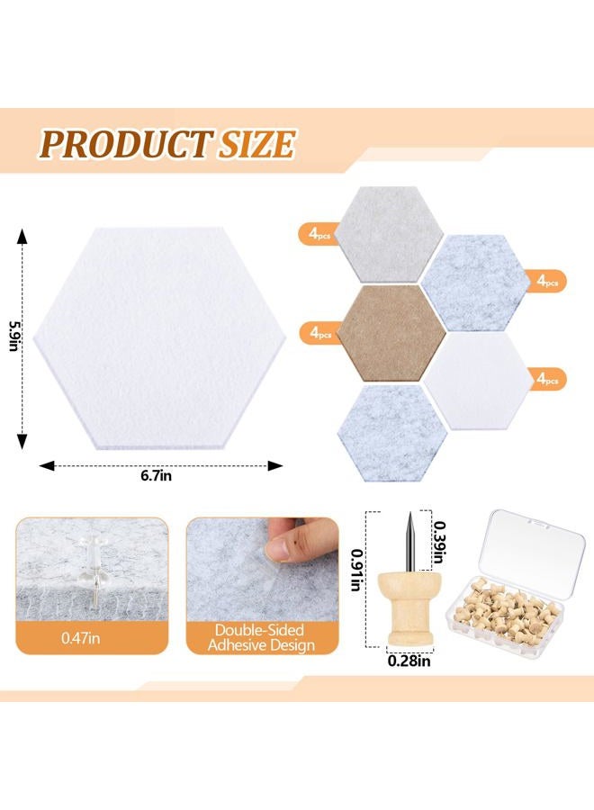 Mindsoft 16 Pcs Hexagon Cork Board for Walls with 50 Wooden Push Pins 6.7 x 5.9 in Felt DIY Tiles Notice with Nano Tape Hanging Bulletin Board for Home Photo Office Memo Note(Light Camel) - Image 3