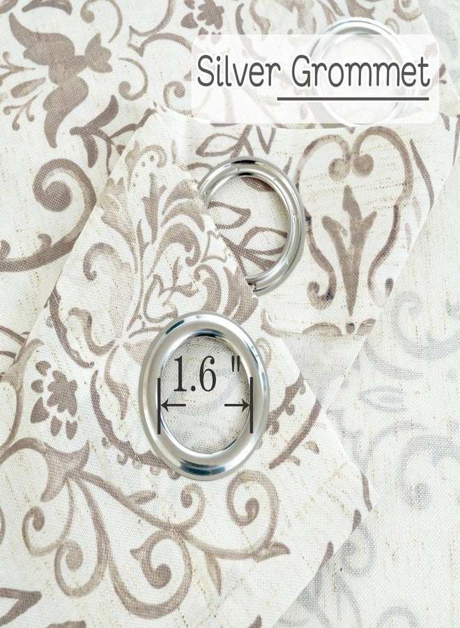 LAMIT Linen Curtains for Living Room 84 Inch Length 2 Panels Set, Vintage Damask Printed Linen Curtains Grommet Light Filtering Window Drapes for Bedroom/Farmhouse, Taupe, Each 52 x 84 Inch - Image 3