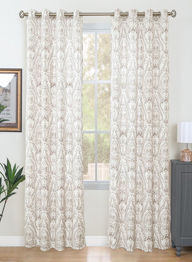 LAMIT Linen Curtains for Living Room 84 Inch Length 2 Panels Set, Vintage Damask Printed Linen Curtains Grommet Light Filtering Window Drapes for Bedroom/Farmhouse, Taupe, Each 52 x 84 Inch - Image 2