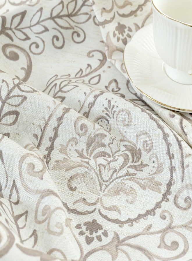 LAMIT Linen Curtains for Living Room 84 Inch Length 2 Panels Set, Vintage Damask Printed Linen Curtains Grommet Light Filtering Window Drapes for Bedroom/Farmhouse, Taupe, Each 52 x 84 Inch - Image 5