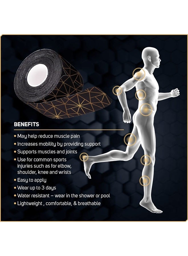 Care Science Waterproof Kinesiology Tape, 40 ct Precut Strips (2 Rolls), Copper Infused | Water Resistant Strips, Elastic Athletic Tape for Sports & Weightlifting, Muscle Strain Relief & Joint Support - Image 2