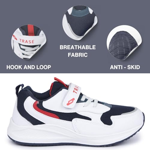 TRASE Next-II Kids Boys Sports Shoe |Running, Walking, All Day Casual Wear | White-Navy Blue, 11 UK - Image 2