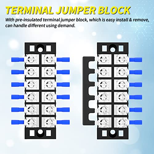 Joinfworld 35A Terminal Block 6 Position Screw Terminal Strip Dual Row with Cover & 6 Position Pre-Insulated Terminal Jumper Block - 2 Pack - Image 5