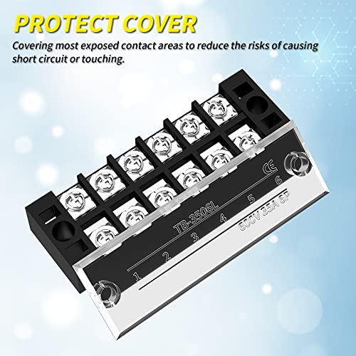 Joinfworld 35A Terminal Block 6 Position Screw Terminal Strip Dual Row with Cover & 6 Position Pre-Insulated Terminal Jumper Block - 2 Pack - Image 4