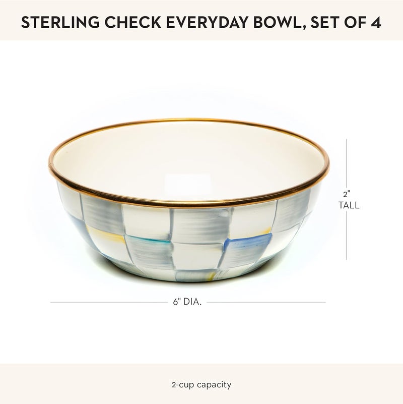 mackenzie childs MACKENZIECHILDS Enamel Everyday Bowl Serving Bowl for Entertaining ExtraSmall GrayandWhite Sterling Check Set of 4 - Image 4