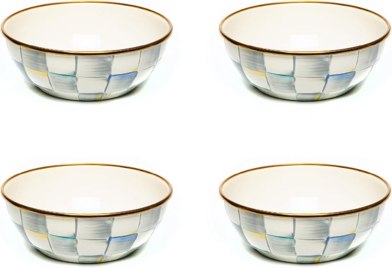 mackenzie childs MACKENZIECHILDS Enamel Everyday Bowl Serving Bowl for Entertaining ExtraSmall GrayandWhite Sterling Check Set of 4 - Image 1
