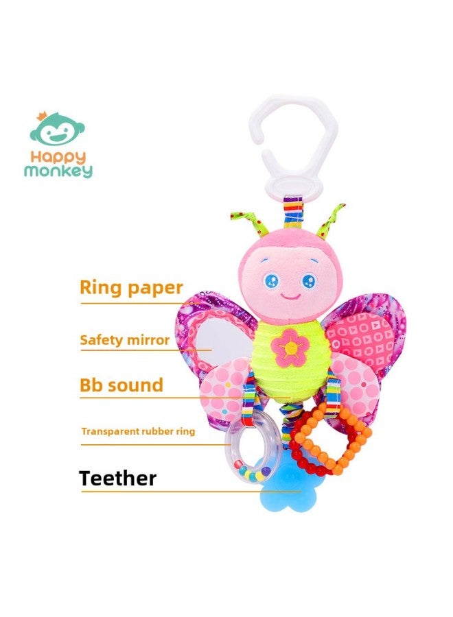Happy Monkey Baby Rattle Pendant Teeth Lathe Hanging Newborn Teeth Plush Toy Baby Toy-Color:Lathe Hanging-butterfly - Image 1