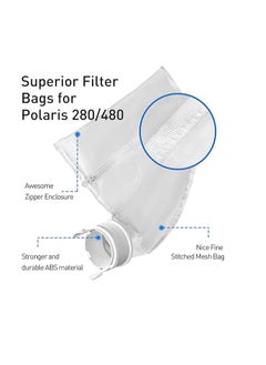 جنرال أكياس تنظيف حوض السباحة من الشبكة النايلون، إحلال زippers لـ Polaris 280 & 480 Pool Cleaner Bags، أكياس فلاتر الغرض الأساسي للإحلال 280 Polaris Replacement Bags، أجزاء لإحلال مكائن تنظيف حوض السباحة K13 K16، 2 حزمة.  - Image 3