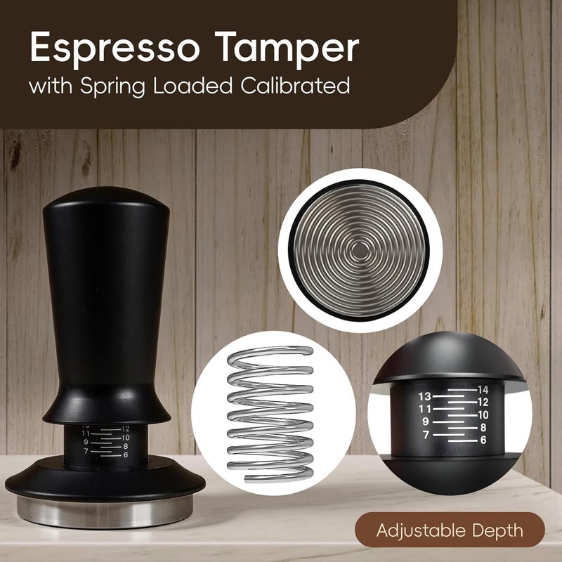 9 Pcs 54mm Espresso Accessories Kit for Coffee WDT Tool Accessories Set with Tamper Square Espresso Tamping Station Distributor Dosing Funnel Stirrer Brush Puck Screen Latte Art Pen & Stencils -54mm - Image 3