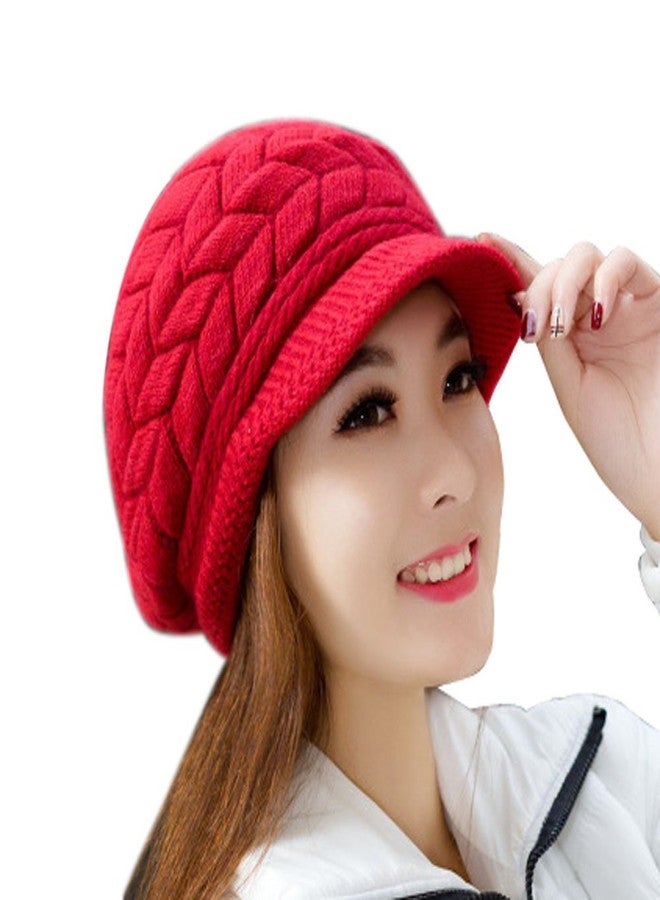 Alexvyan Imported Unisex Wool Men and Women Winter Cap Woolen Knitted Warm Hat (Fur Inside) Hats for Ladies Beanie Girls Skullies Caps (Red) - Image 1