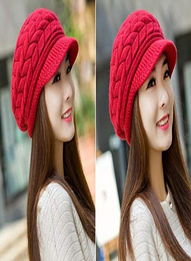 Alexvyan Imported Unisex Wool Men and Women Winter Cap Woolen Knitted Warm Hat (Fur Inside) Hats for Ladies Beanie Girls Skullies Caps (Red) - Image 3