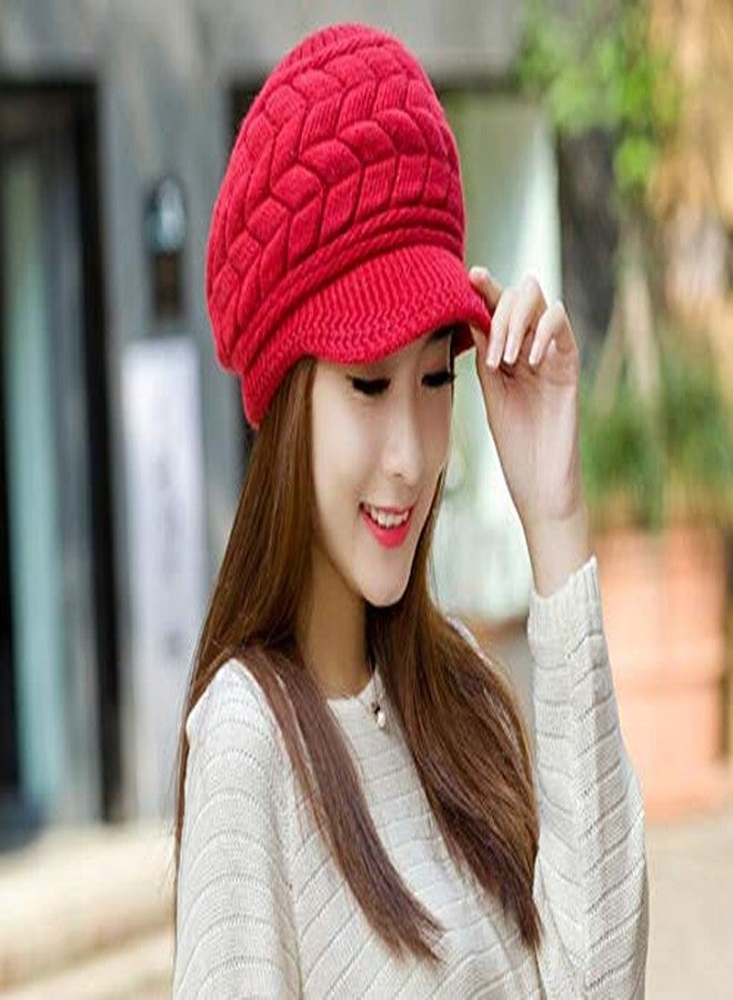 Alexvyan Imported Unisex Wool Men and Women Winter Cap Woolen Knitted Warm Hat (Fur Inside) Hats for Ladies Beanie Girls Skullies Caps (Red) - Image 5