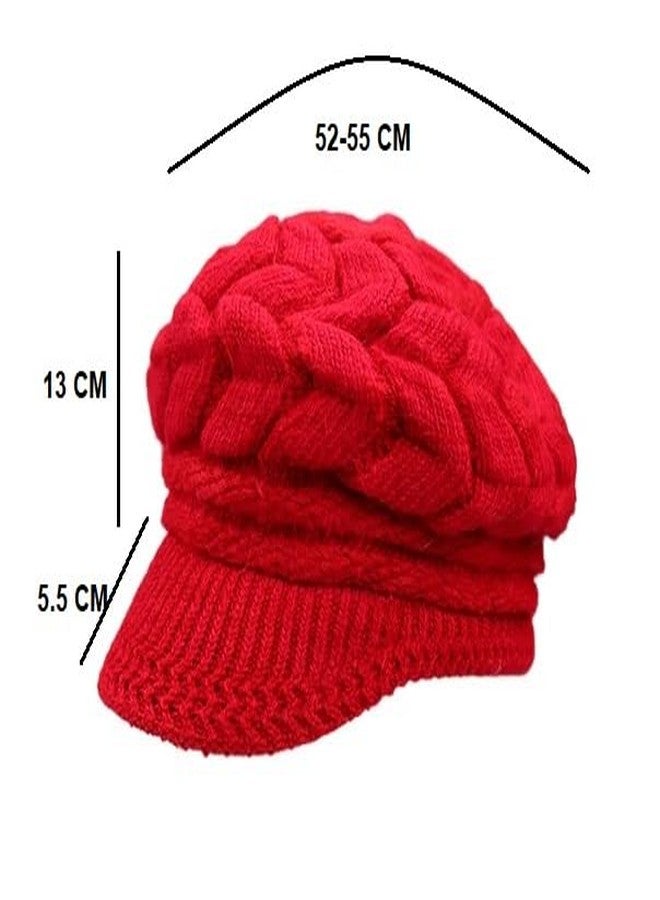 Alexvyan Imported Unisex Wool Men and Women Winter Cap Woolen Knitted Warm Hat (Fur Inside) Hats for Ladies Beanie Girls Skullies Caps (Red) - Image 2