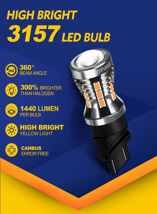 مصابيح تومهاسا 3157 LED لإشارات الانعطاف، لون أصفر كهرماني، 3056، 3156، 3057، 4157، مصابيح بديلة LED لإشارات الانعطاف الأمامية والخلفية، ومصابيح التوقف، ومصابيح الفرامل، عبوة من قطعتين - Image 4