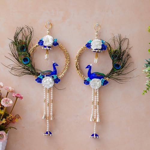 Sanvatsar Shubh-Labh Wall Hanging Decoration 2 Pcs, Size 10 Inch, Pooja Room Decor Items, Door Decorative Items Hanging, Door Tags for Diwali Traditional Wedding Decor, Set of 2 (Blue Peacock) - Image 5