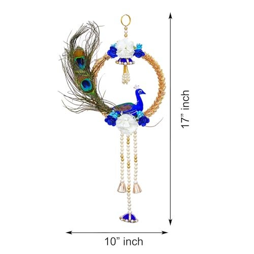 Sanvatsar Shubh-Labh Wall Hanging Decoration 2 Pcs, Size 10 Inch, Pooja Room Decor Items, Door Decorative Items Hanging, Door Tags for Diwali Traditional Wedding Decor, Set of 2 (Blue Peacock) - Image 4