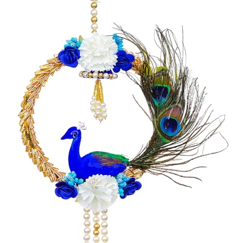 Sanvatsar Shubh-Labh Wall Hanging Decoration 2 Pcs, Size 10 Inch, Pooja Room Decor Items, Door Decorative Items Hanging, Door Tags for Diwali Traditional Wedding Decor, Set of 2 (Blue Peacock) - Image 2