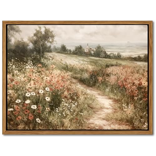 AKWISH Vintage Framed Wall Art for Living Room Vintage Wildflower Pictures Oil Paintings Canvas Prints Country Flower Modern Farmhouse Wall Decor for Bathroom Bedroom Home Office 8x10in - Image 1