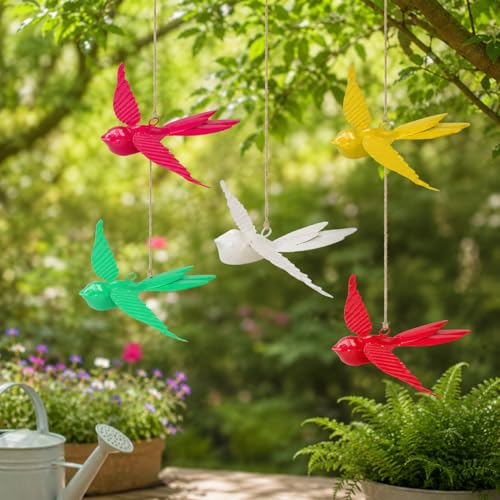ELAN Hanging Decorative Rockstar Bird for Home Balcony and Garden Decor (Set of 5- Multicolour) - Image 1