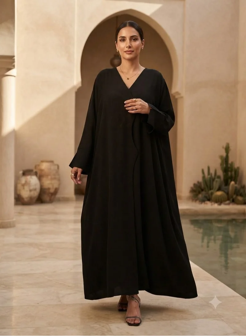 Black Crepe Abaya with Zig Zag Front | Soft & Breathable