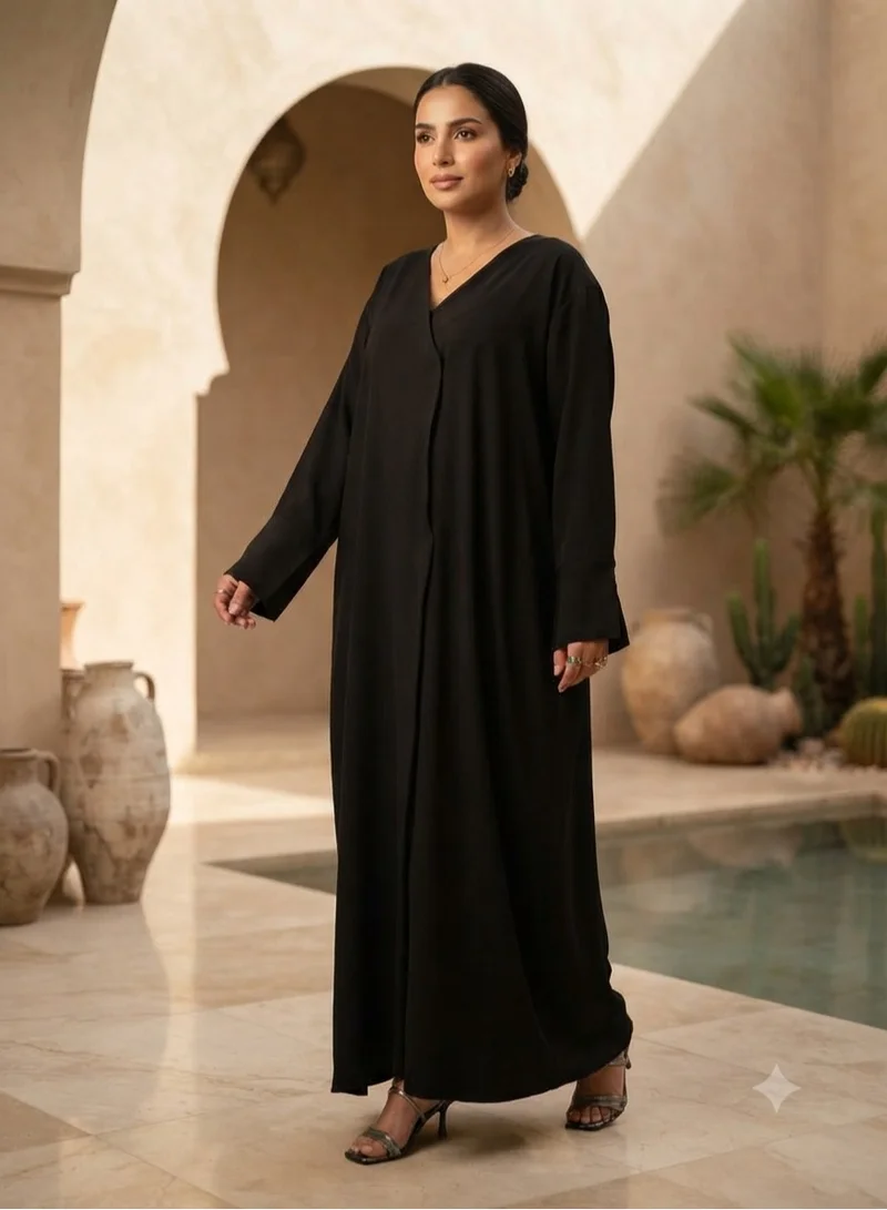 Nikias Black Crepe Abaya with Zig Zag Front | Soft & Breathable