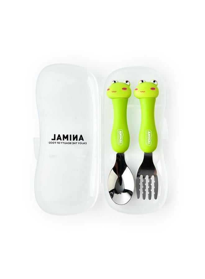 Cartoon 304 Stainless Steel Children's Tableware Set Animal Two-piece Gift Portable Student Fork And Spoon Combination