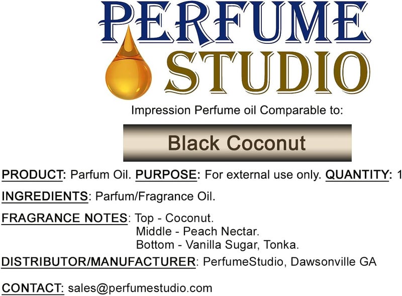 Perfume Studio Pure Perfume Oil for Perfume Making, Personal Body Oil, Soap, Candle & Incense Making; Splash-On Clear Glass Bottle. Premium Quality Undiluted and Alcohol Free (1 oz, Black Coconut) - Image 2