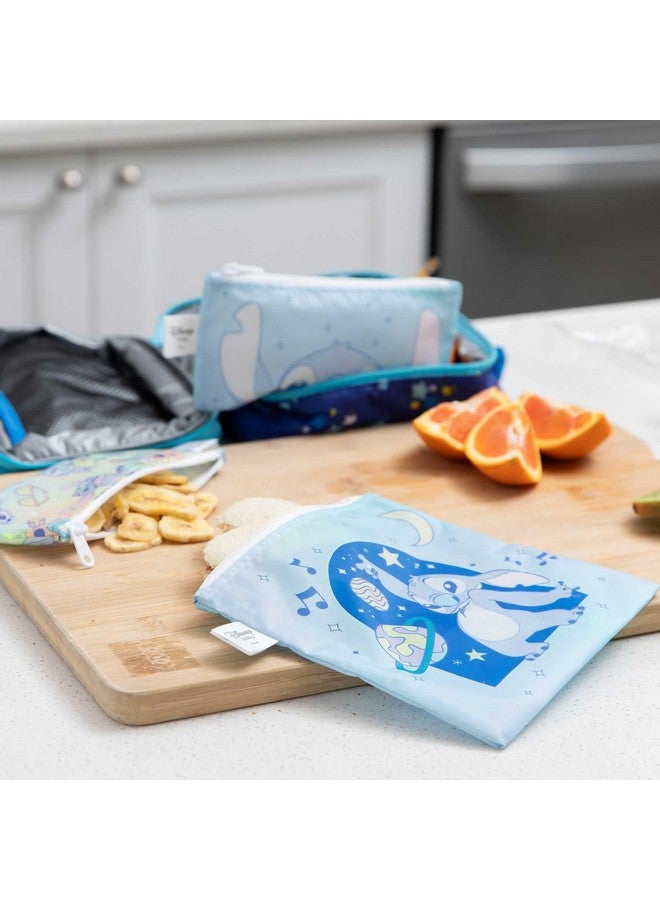 Bumkins Reusable Sandwich and Snack Bags, for Kids School Lunch and for Adults Portion, Washable Fabric, Waterproof Cloth Zip Bag, Travel Pouch, Food-Safe Storage, Large 2-pk, Disney Stitch