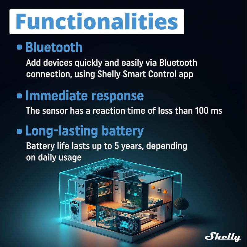 Shelly Blu Motion | Bluetooth Motion & Lux Sensor | Home Automation | No Hub Required | Compatible with Alexa & Google | iOS Android App | Long-Lasting Battery| Scene Activation | Range up to 9 meters - Image 5