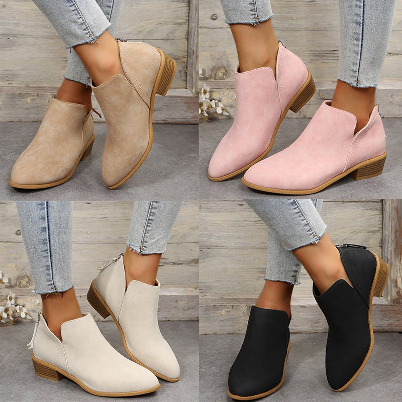 British Style Short Boots Pointed Martin Boots 2024 Plus Size Thick Heel Zipper Shoes Manufacturers - Image 2