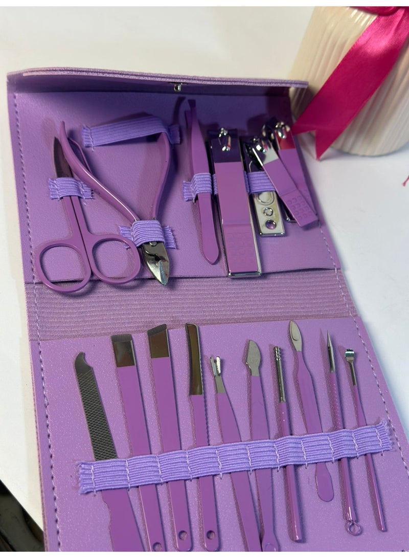 [PACK OF 1 ] 16 Pcs Manicure Set Professional Nail Clippers Pedicure Kit, Manicure Kit for Women, Stainless Steel Nail Clipper Tool Kit Grooming Kit with Luxurious Leather Case randoom color - Image 1