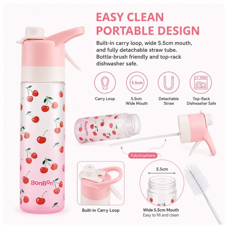 Bonbon - Tritan Kids Water Bottle With Cooling Spray - Cherries - 650 ml - Image 4