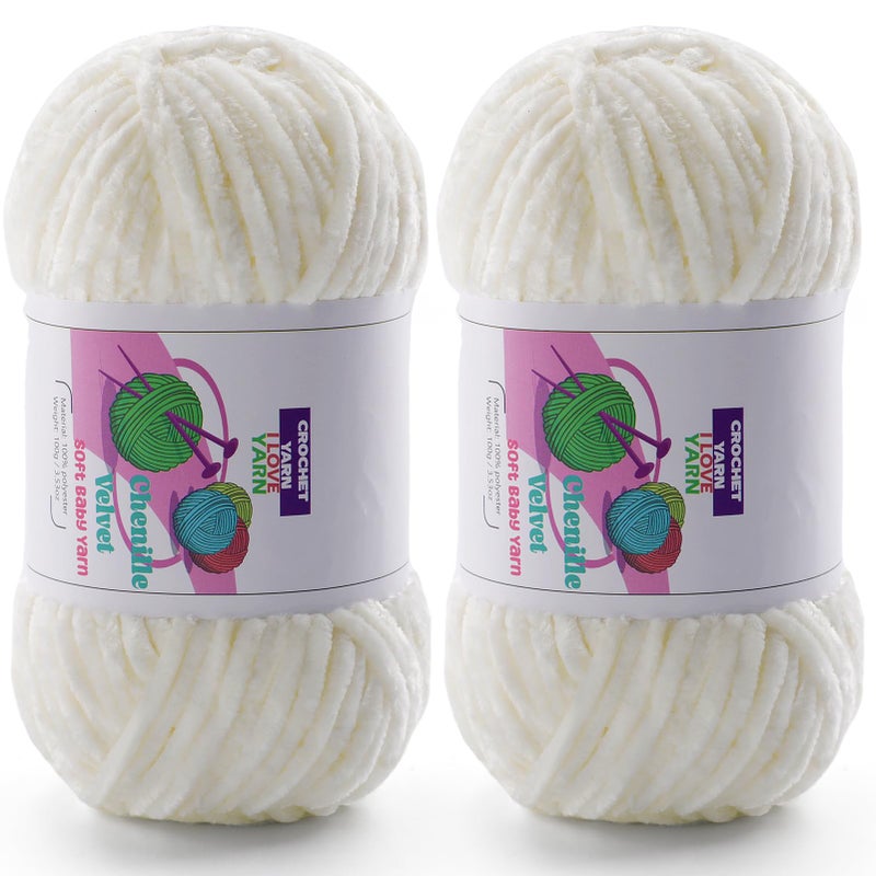 DAERBOF 2 Skeins Fluffy Chunky Yarn Chenille Chunky Yarn for Crocheting and Hand Knitting Soft Thick Bulky Yarn for Making Blankets Scarves Hats235oz 21312yds Cream White - Image 3