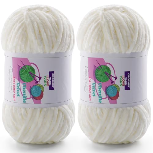 DAERBOF 2 Skeins Fluffy Chunky Yarn Chenille Chunky Yarn for Crocheting and Hand Knitting Soft Thick Bulky Yarn for Making Blankets Scarves Hats235oz 21312yds Cream White - Image 1