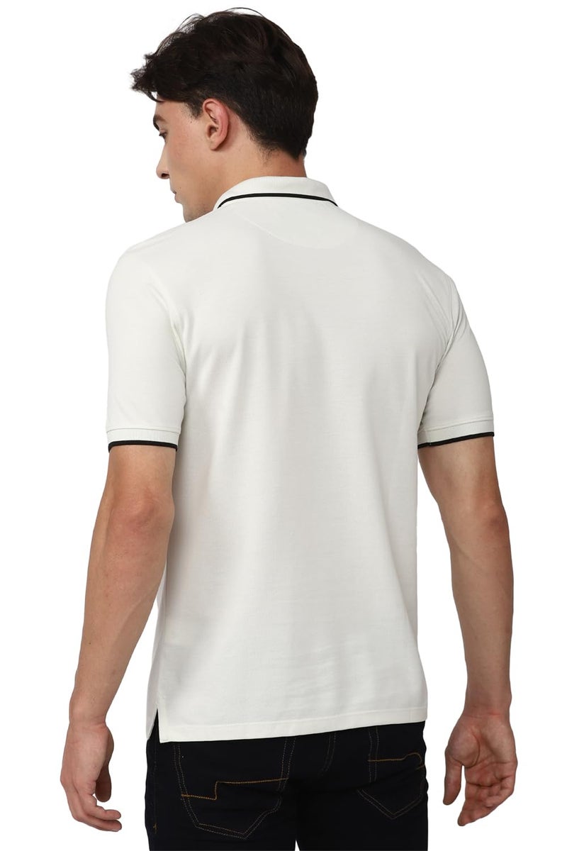 Peter England Men's Snug Fit Solid Polo T-Shirt with Coloured Collar Tipping| Cotton Rich| Premium Pique Weave Beige - Image 5