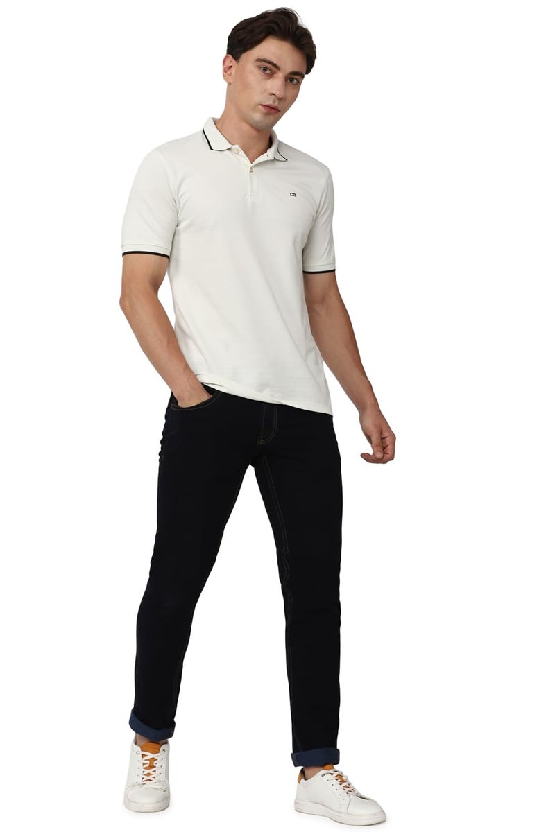 Peter England Men's Snug Fit Solid Polo T-Shirt with Coloured Collar Tipping| Cotton Rich| Premium Pique Weave Beige - Image 2