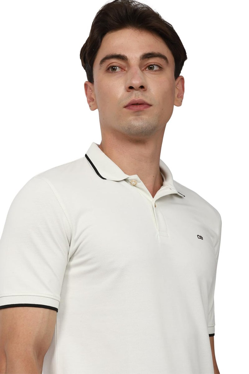 Peter England Men's Snug Fit Solid Polo T-Shirt with Coloured Collar Tipping| Cotton Rich| Premium Pique Weave Beige - Image 4