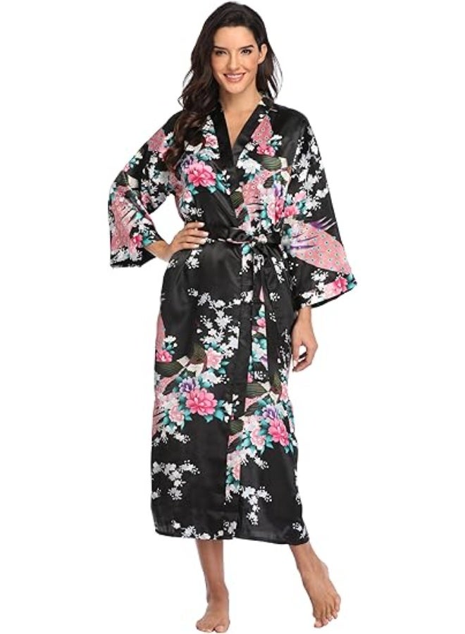 المرأة رداء الساتان، رداء حمام طويلة كيمونو للمرأة عروس عروس، خفيفة الوزن حفل الزفاف رداء ملابس النوم - Image 1