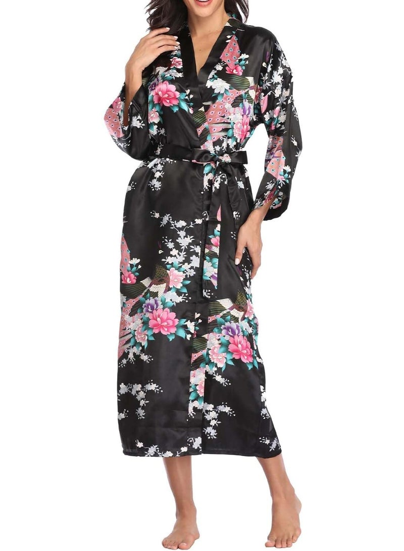 المرأة رداء الساتان، رداء حمام طويلة كيمونو للمرأة عروس عروس، خفيفة الوزن حفل الزفاف رداء ملابس النوم - Image 2