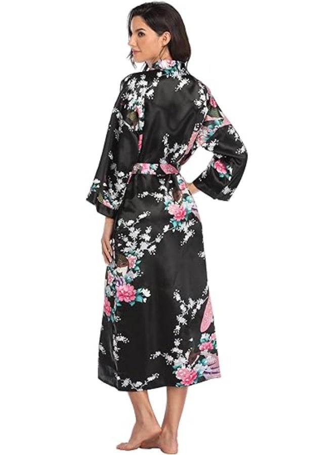 المرأة رداء الساتان، رداء حمام طويلة كيمونو للمرأة عروس عروس، خفيفة الوزن حفل الزفاف رداء ملابس النوم - Image 3