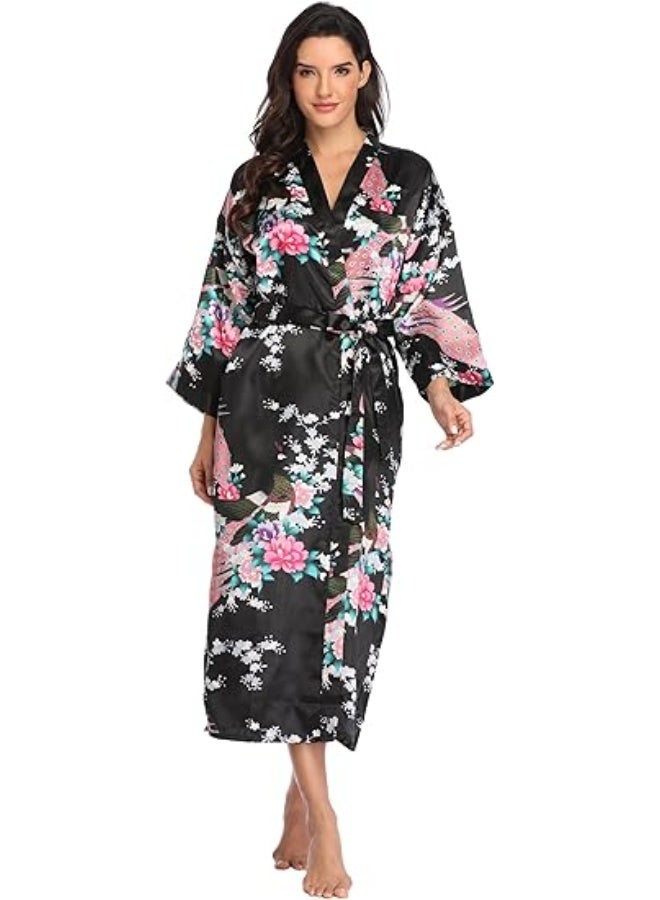 المرأة رداء الساتان، رداء حمام طويلة كيمونو للمرأة عروس عروس، خفيفة الوزن حفل الزفاف رداء ملابس النوم - Image 5